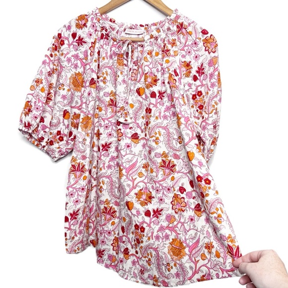 New with Tag Knox Rose Women's Floral Rich Magenta Orange Oversized Boho Blouse - Picture 6 of 16